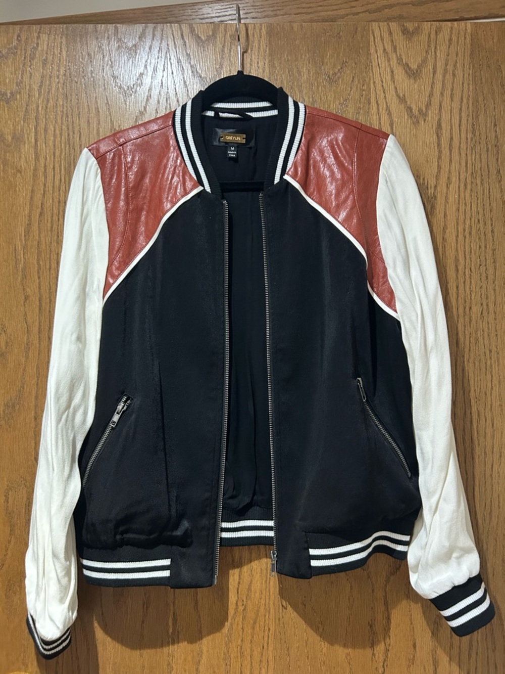 Greylin Black, Red and White Varsity Bomber Jacket
